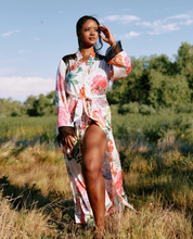 Load image into Gallery viewer, Satin Maxi Robe - Embroidered Floral
