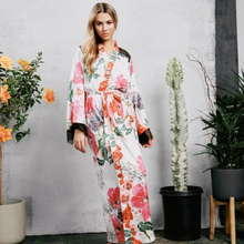 Load image into Gallery viewer, Satin Maxi Robe - Embroidered Floral
