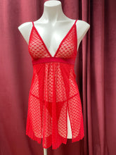 Load image into Gallery viewer, Red Mesh Heart Split-Side Babydoll

