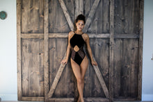 Load image into Gallery viewer, Pomegranate Love Black Velvet and Tulle Cut Out Bodysuit
