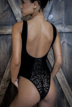 Load image into Gallery viewer, Pomegranate Love Black Velvet and Lace Bodysuit
